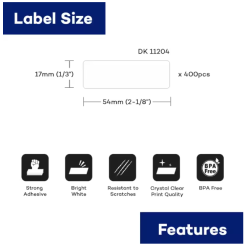 Premium Brother DK11204 17mm x 54mm 400 Pre-Cut Labels Compatible