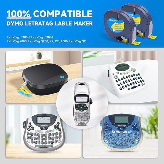 Dymo Letratag 91202 12mm x 4m Yellow Label Tape Compatible